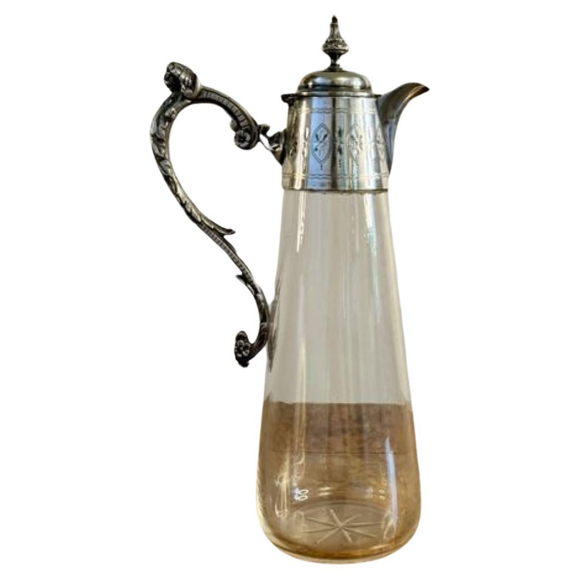 Wonderful quality antique Victorian glass and silver plated claret jug  For Sale