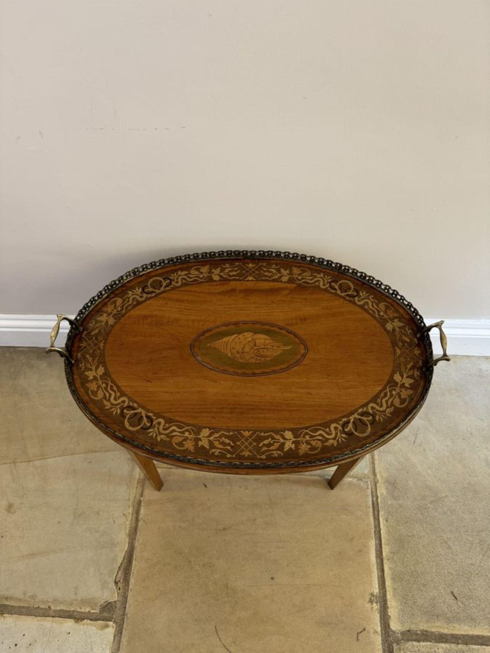 Early Victorian Wonderful quality antique Victorian mahogany inlaid tray table