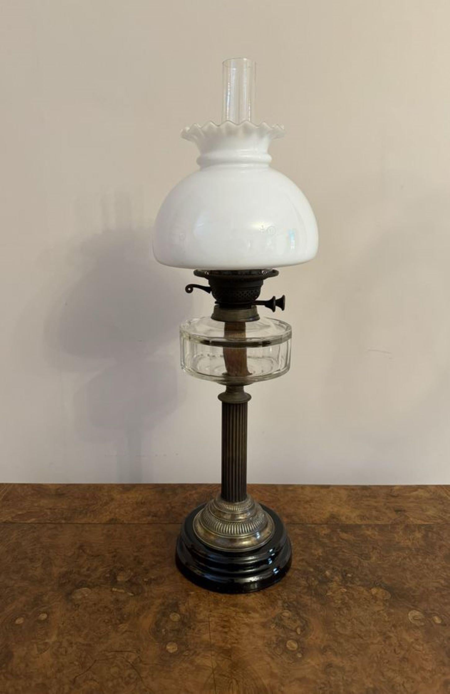 Glass Wonderful quality antique Victorian oil lamp For Sale