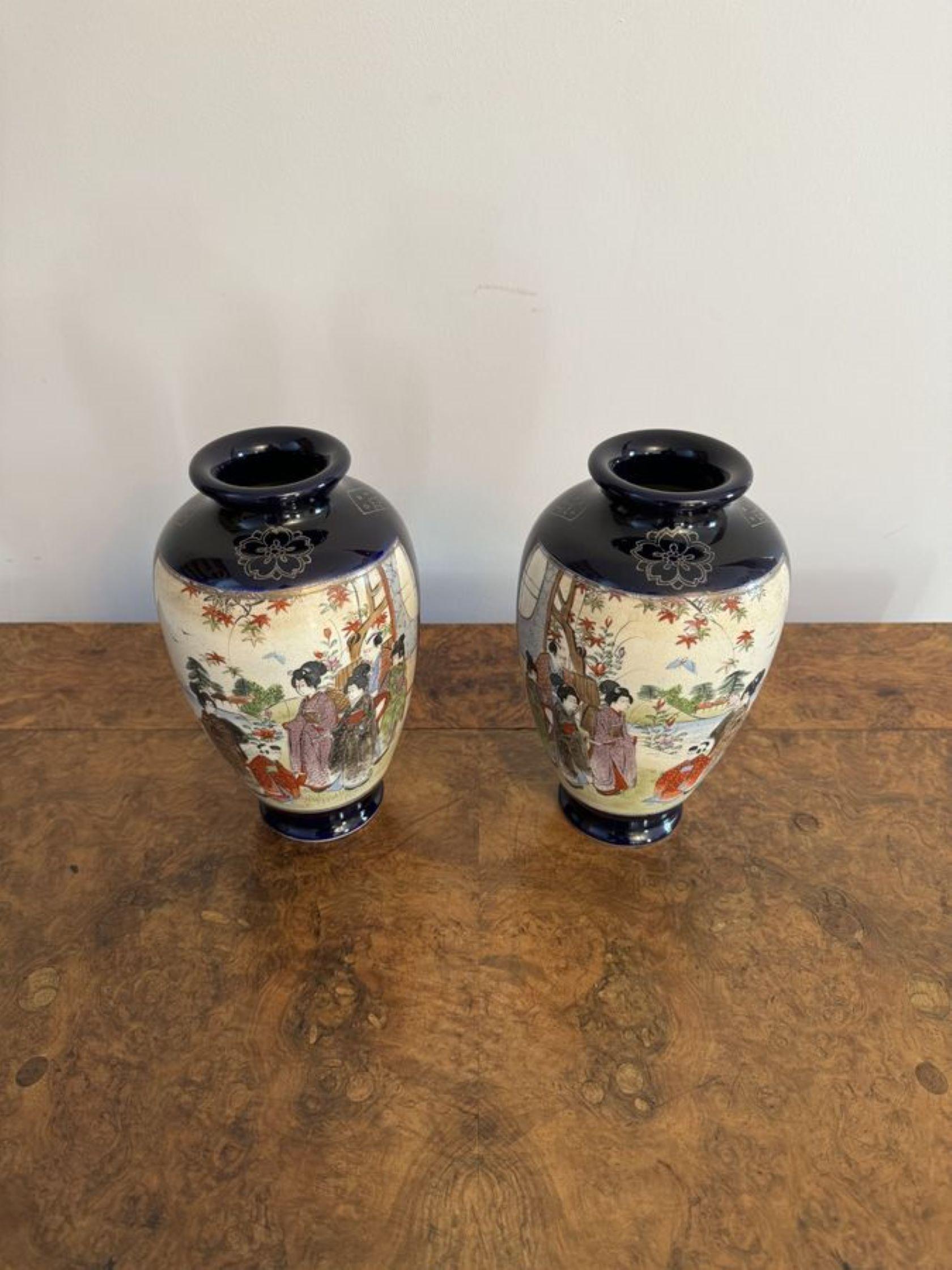 20th Century Wonderful quality pair of antique Japanese satsuma vases  For Sale