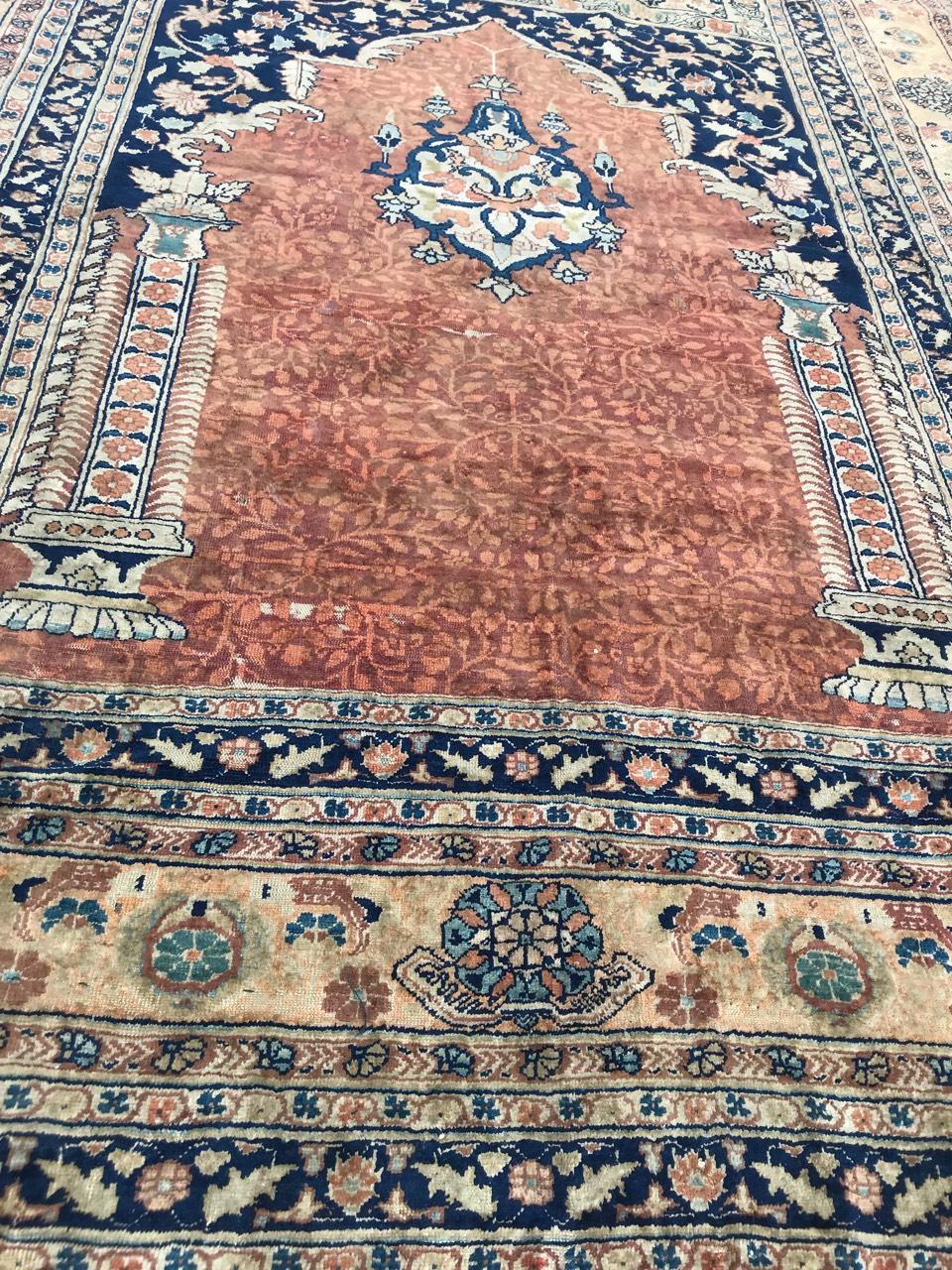 Asian Wonderful Rare Antique Silk Tabriz Prayer Rug