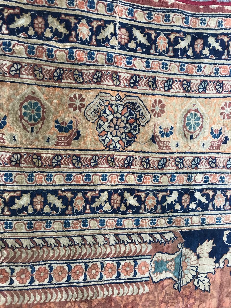 Bobyrug’s Wonderful Rare Antique Silk Tabriz Prayer Rug In Fair Condition For Sale In Saint Ouen, FR