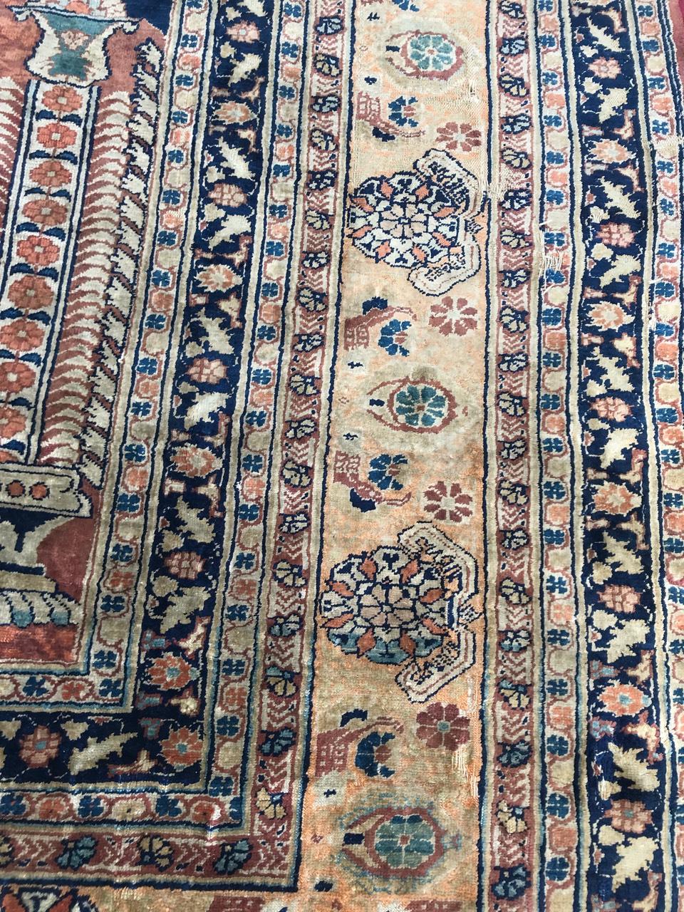 Cotton Bobyrug’s Wonderful Rare Antique Silk Tabriz Prayer Rug For Sale