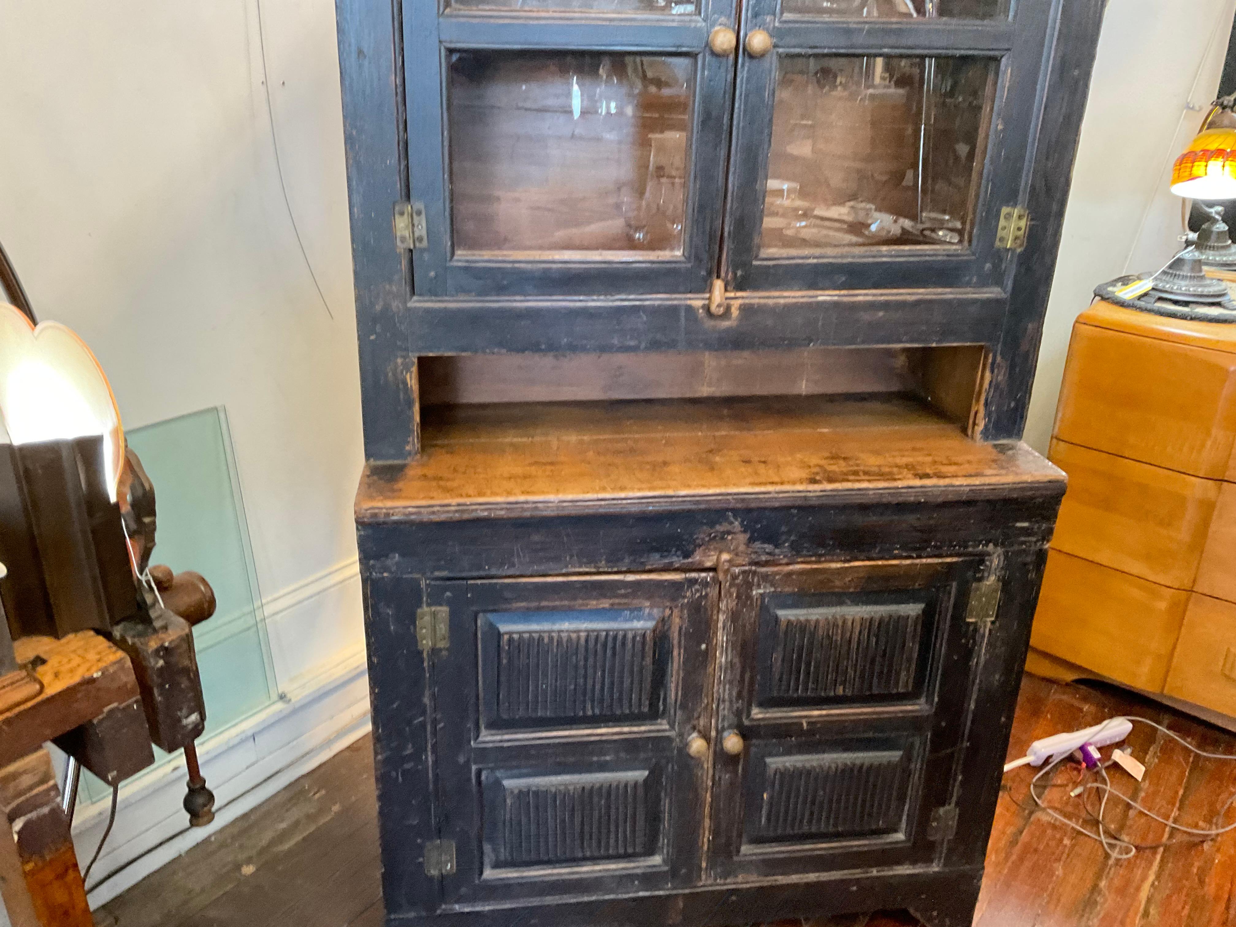 Glass Wonderful Rare Distressed Early 19th Century Canadian Hutch Cupboard