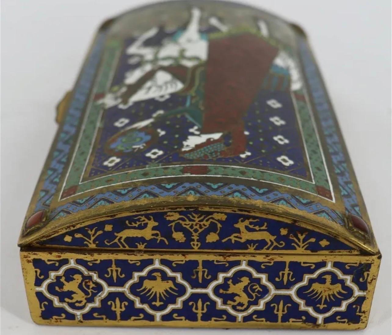 Wonderful Rare E.F. Caldwell & Co New York Bronze Champlevé Enameled Box In Good Condition For Sale In Roslyn, NY