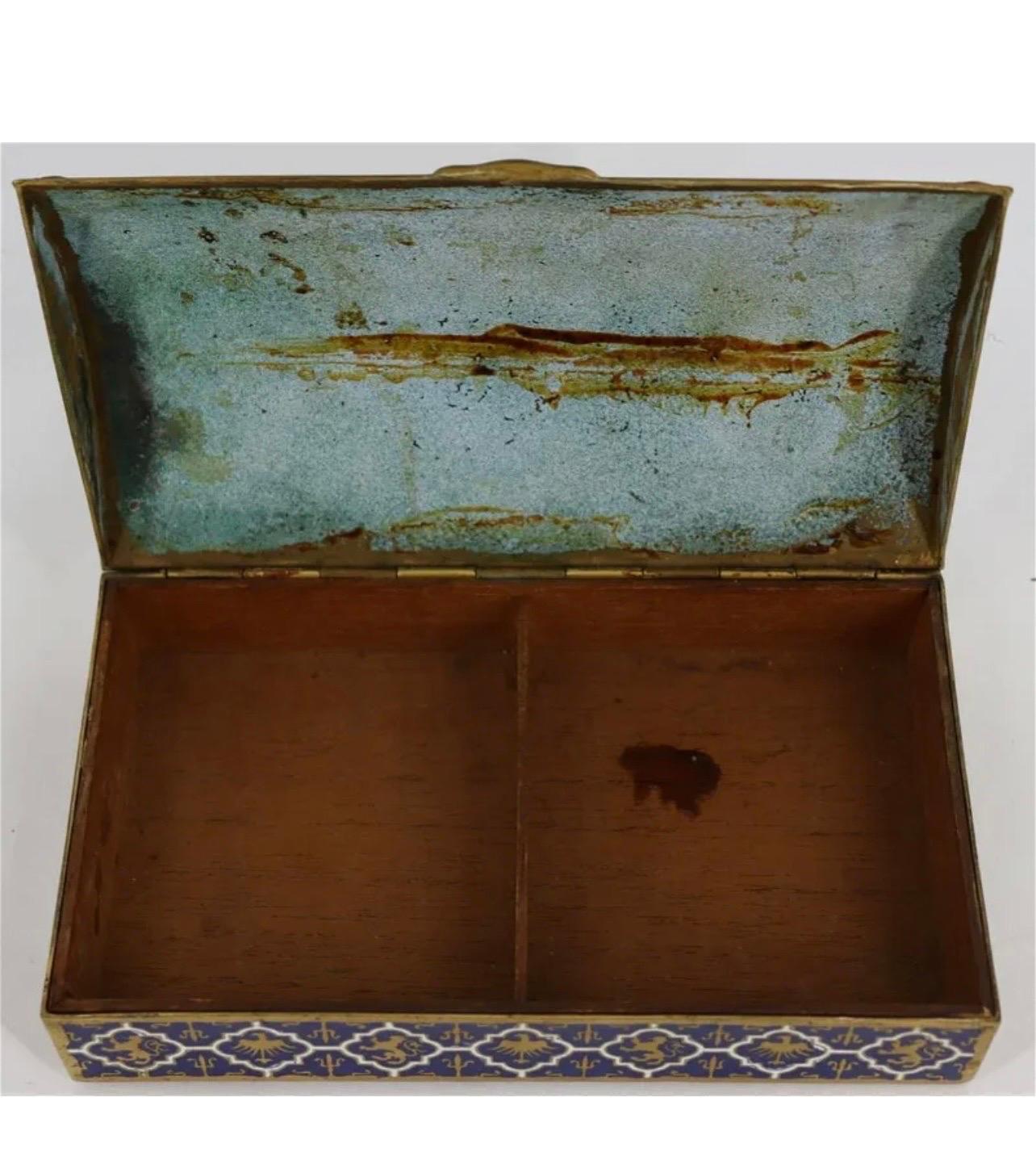 Wunderschöner seltener E.F. Caldwell & Co New York Bronze Champlevé emaillierte Box im Angebot 2
