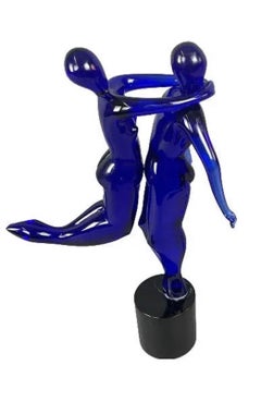 Wonderful Rare Large Art Glass Murano Cobalt Glass Lovers Sculpture Figures