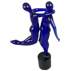 Wonderful Rare Large Art Glass Murano Cobalt Glass Lovers Sculpture Figures