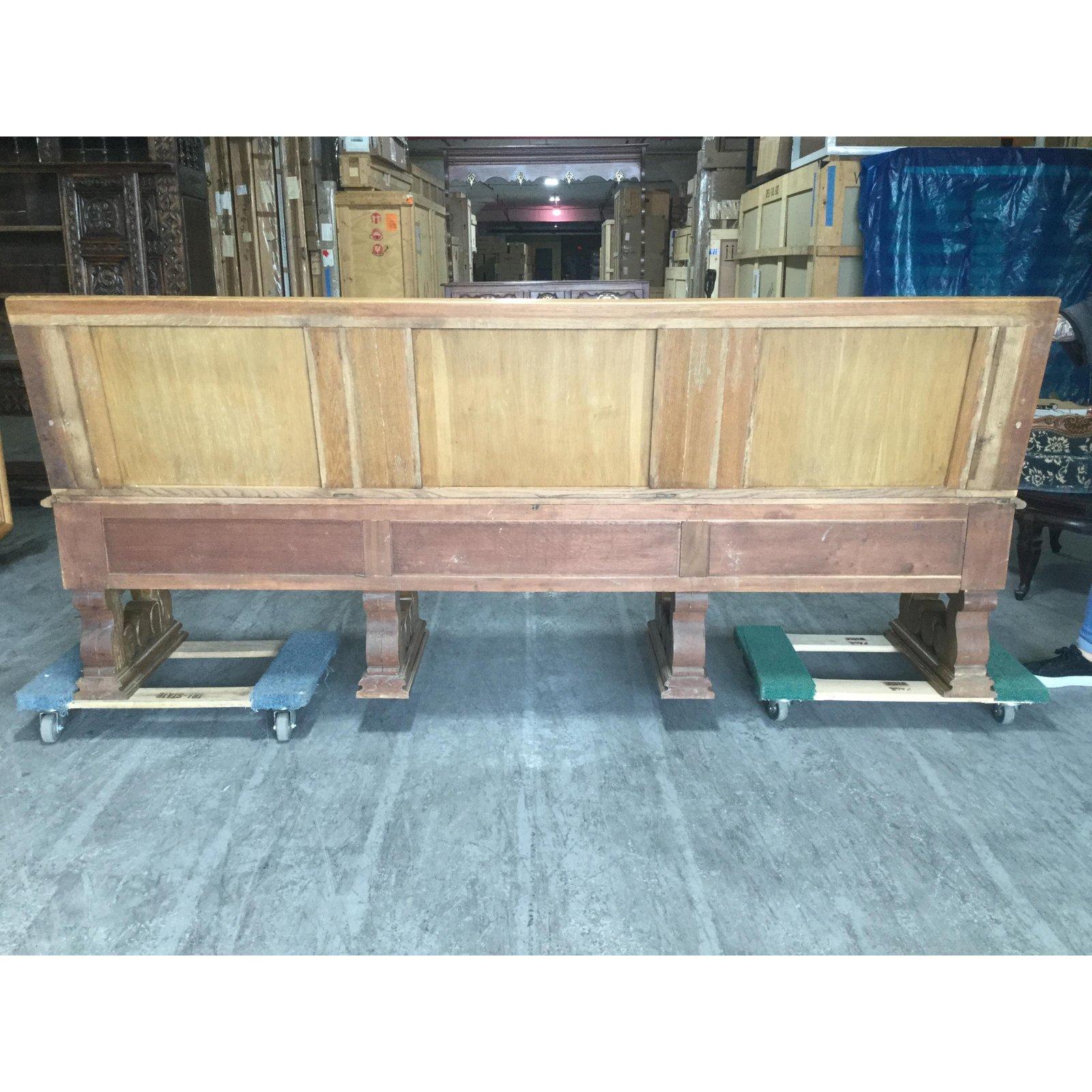 Wonderful Rare Large French Oak and Leather Bench with Drawers 5