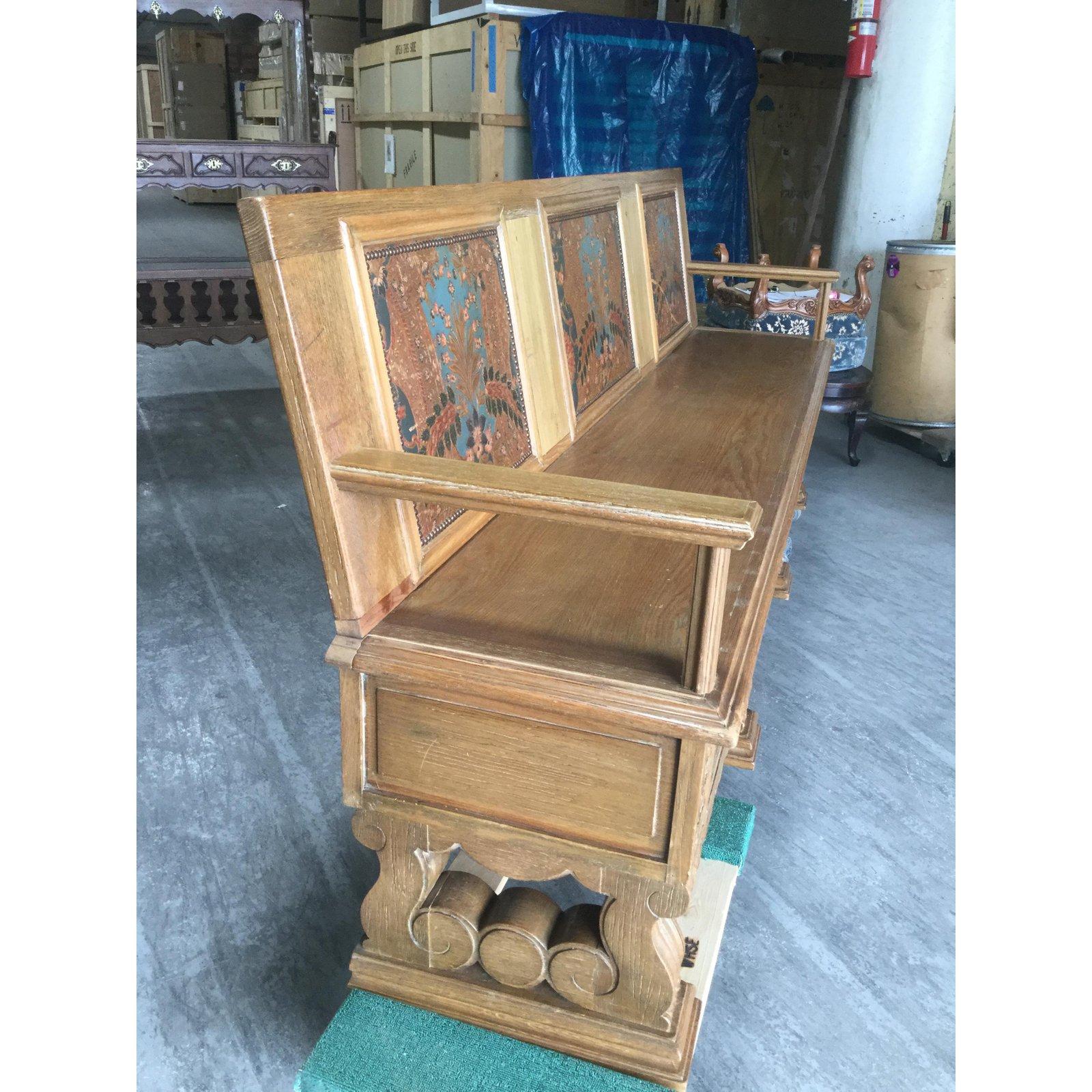 Wonderful Rare Large French Oak and Leather Bench with Drawers 7