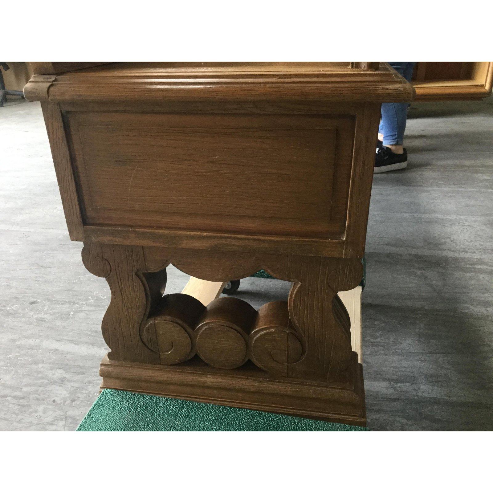 Wonderful Rare Large French Oak and Leather Bench with Drawers 4