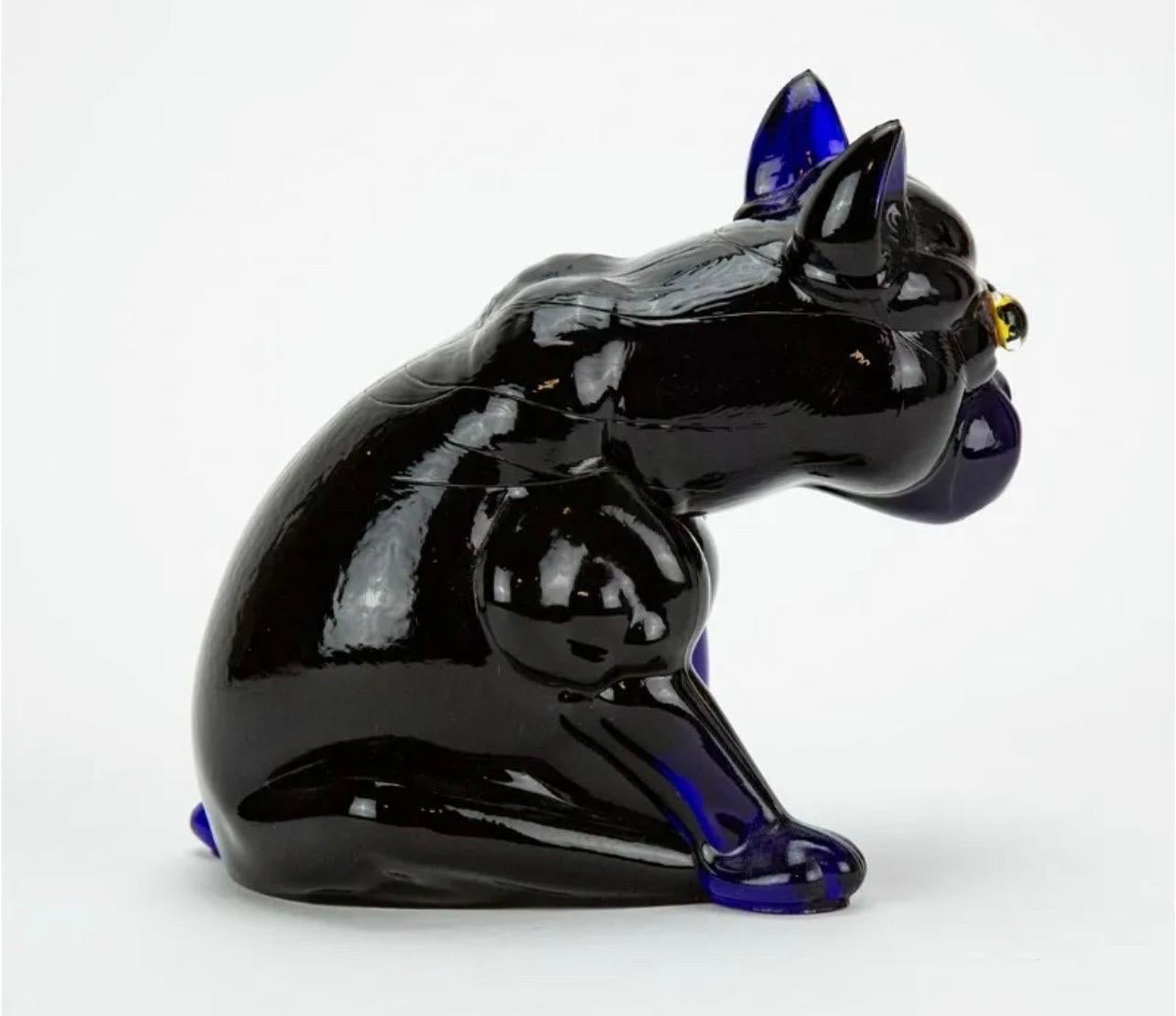 A wonderful rare Modern Murano Italian solid cobalt blue art glass bull dog sculpture.
