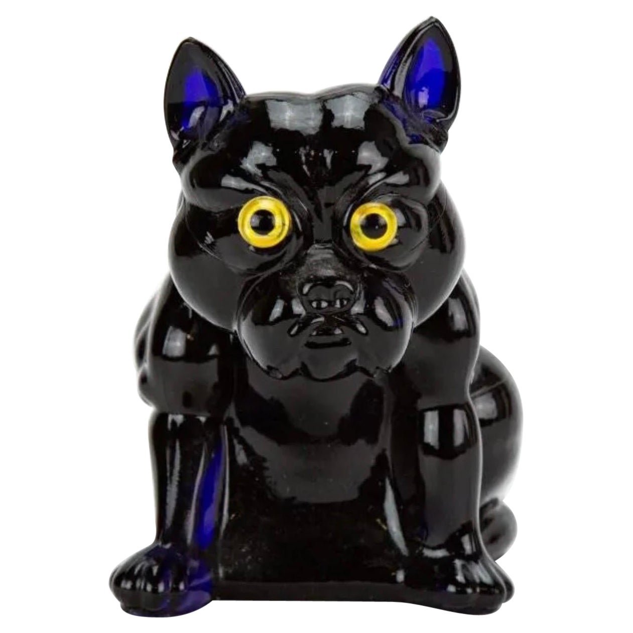 Meravigliosa e rara scultura moderna di Murano in vetro blu cobalto con cane toro in vendita