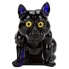 Meravigliosa e rara scultura moderna di Murano in vetro blu cobalto con cane toro