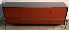 Wonderful Red Lacquered Australian Walnut Bronze Lorin Marsh Credenza Cabinet
