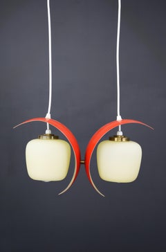 Wonderful Red Pair of Mid-Century Pendant, Bent Karlby Style, 1950s