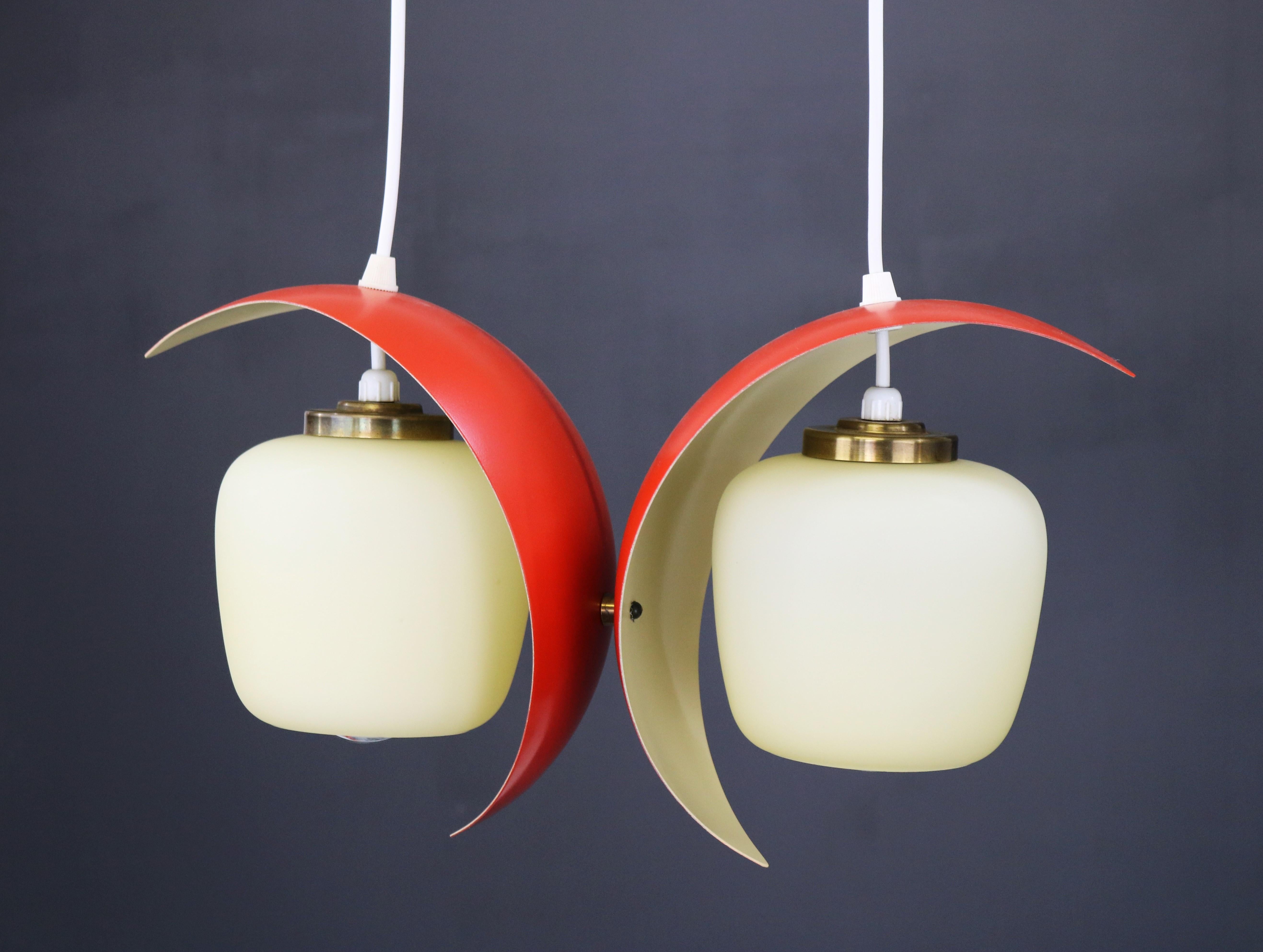 Mid-Century Modern Wonderful Red Pair of Mid-Century Pendant, Bent Karlby Style, 1950s  For Sale