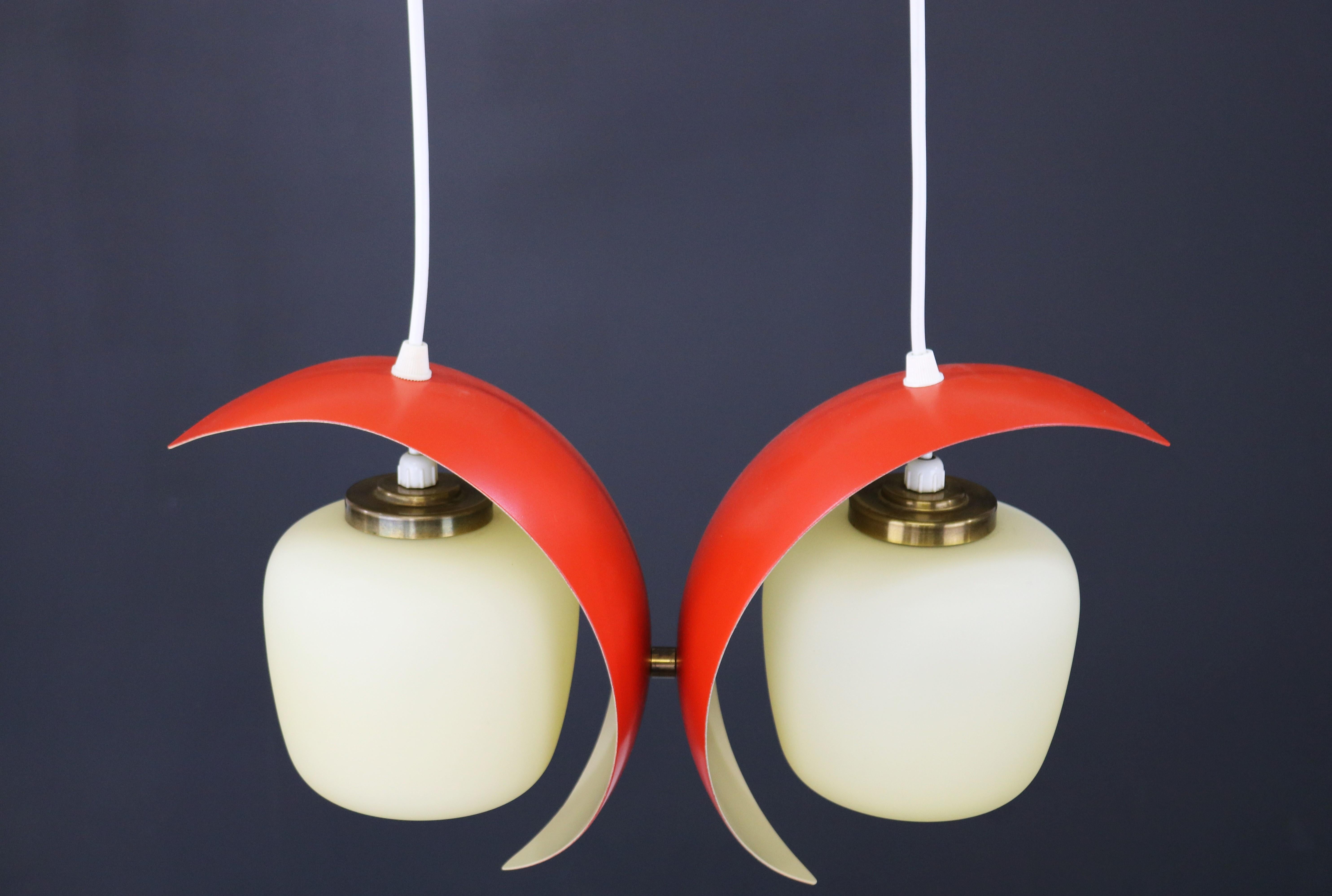 Painted Wonderful Red Pair of Mid-Century Pendant, Bent Karlby Style, 1950s  For Sale