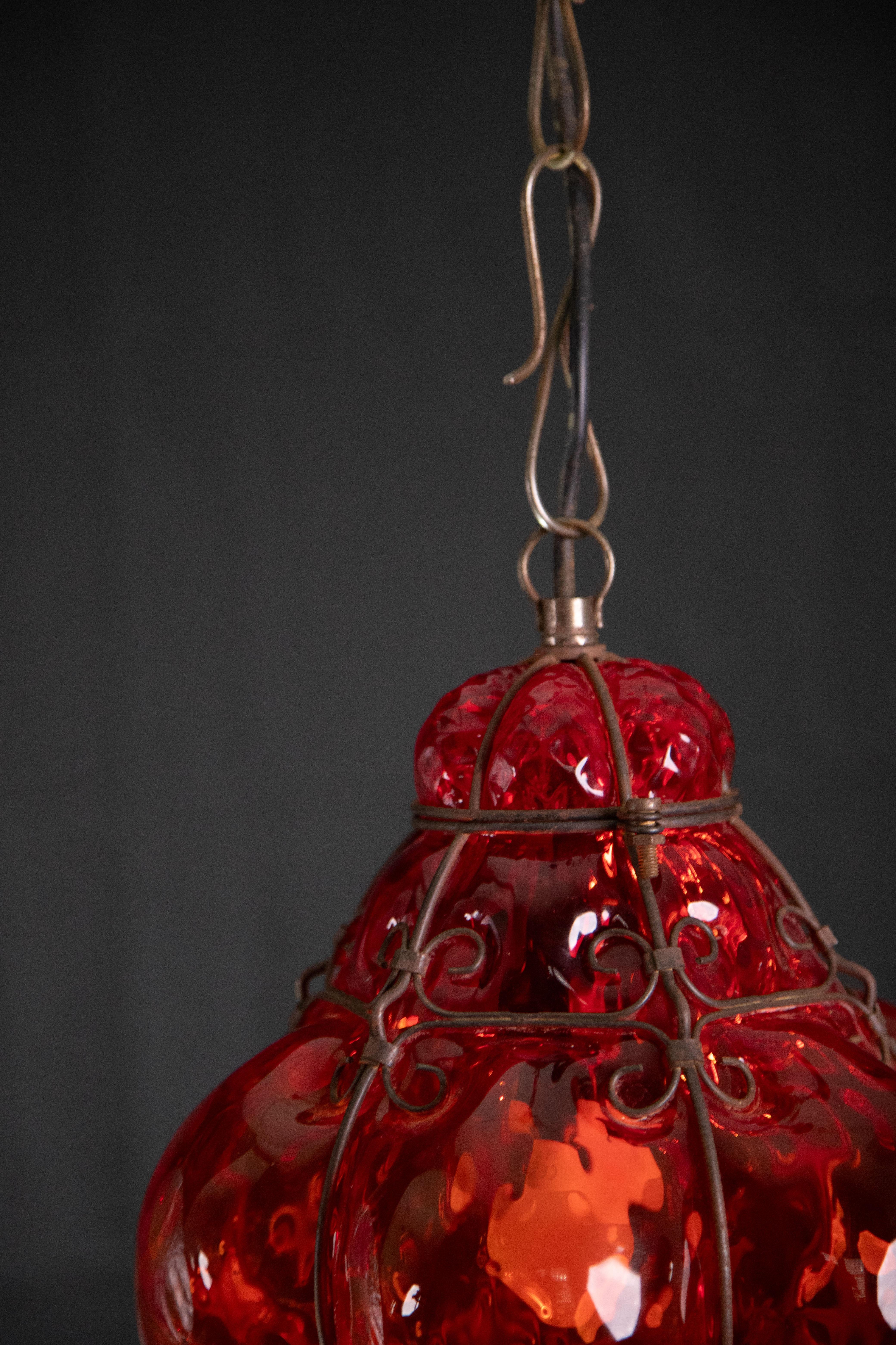 Wonderful Red Venetian Lantern, Seguso Murano Glass, Italy, 1950s 5