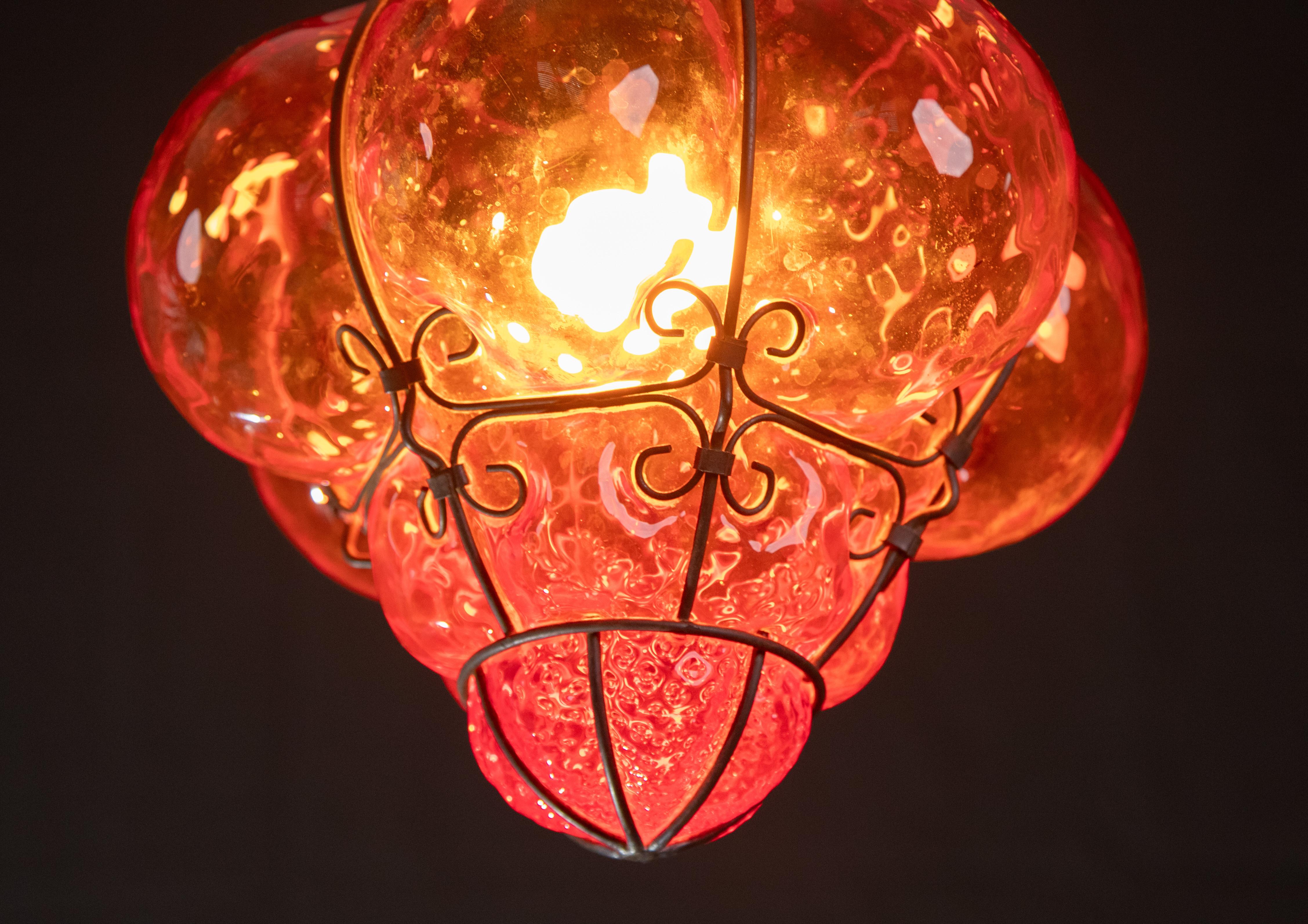 Wonderful Red Venetian Lantern, Seguso Murano Glass, Italy, 1950s In Good Condition In Roma, IT
