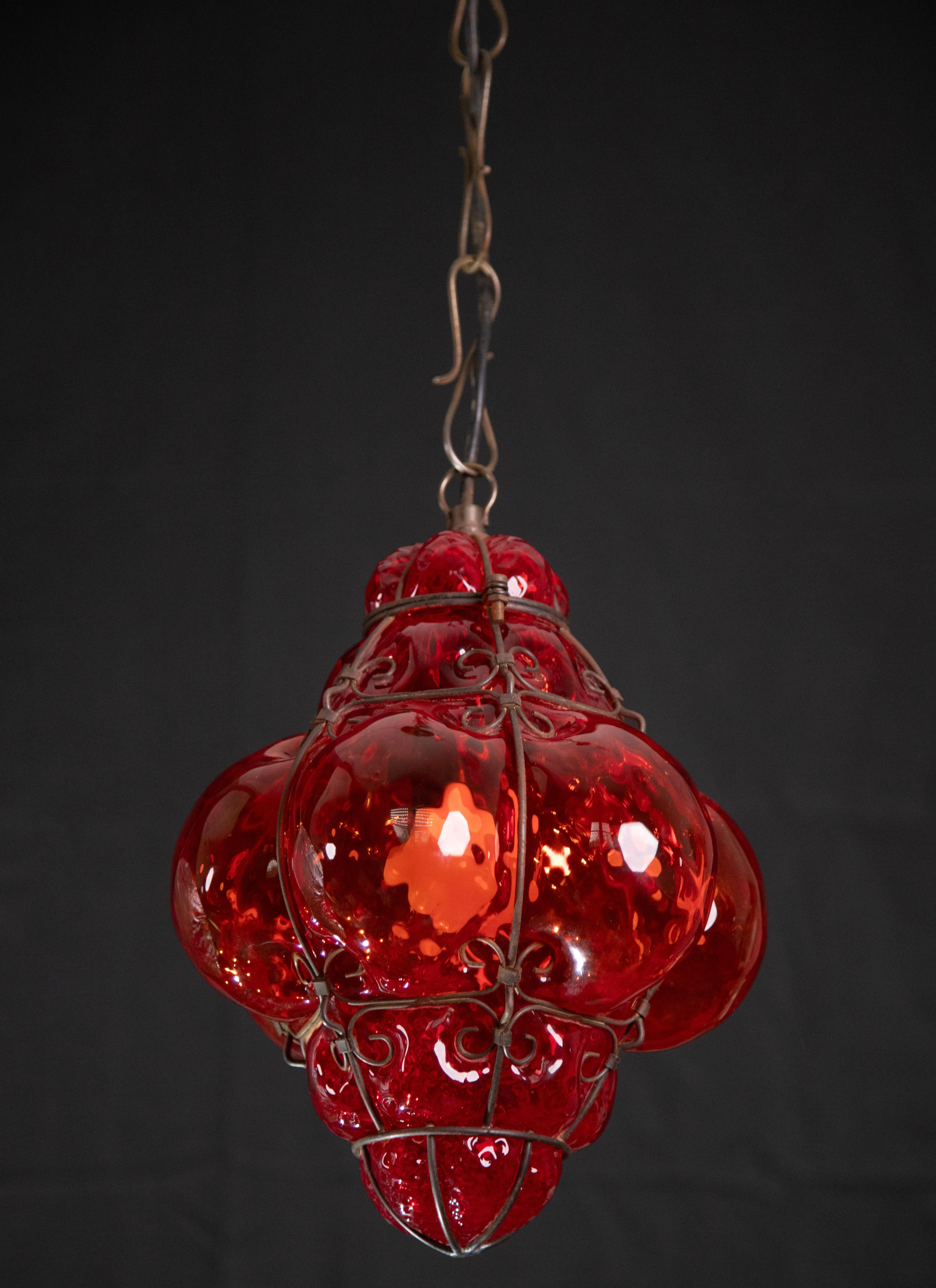 Wonderful Red Venetian Lantern, Seguso Murano Glass, Italy, 1950s 1