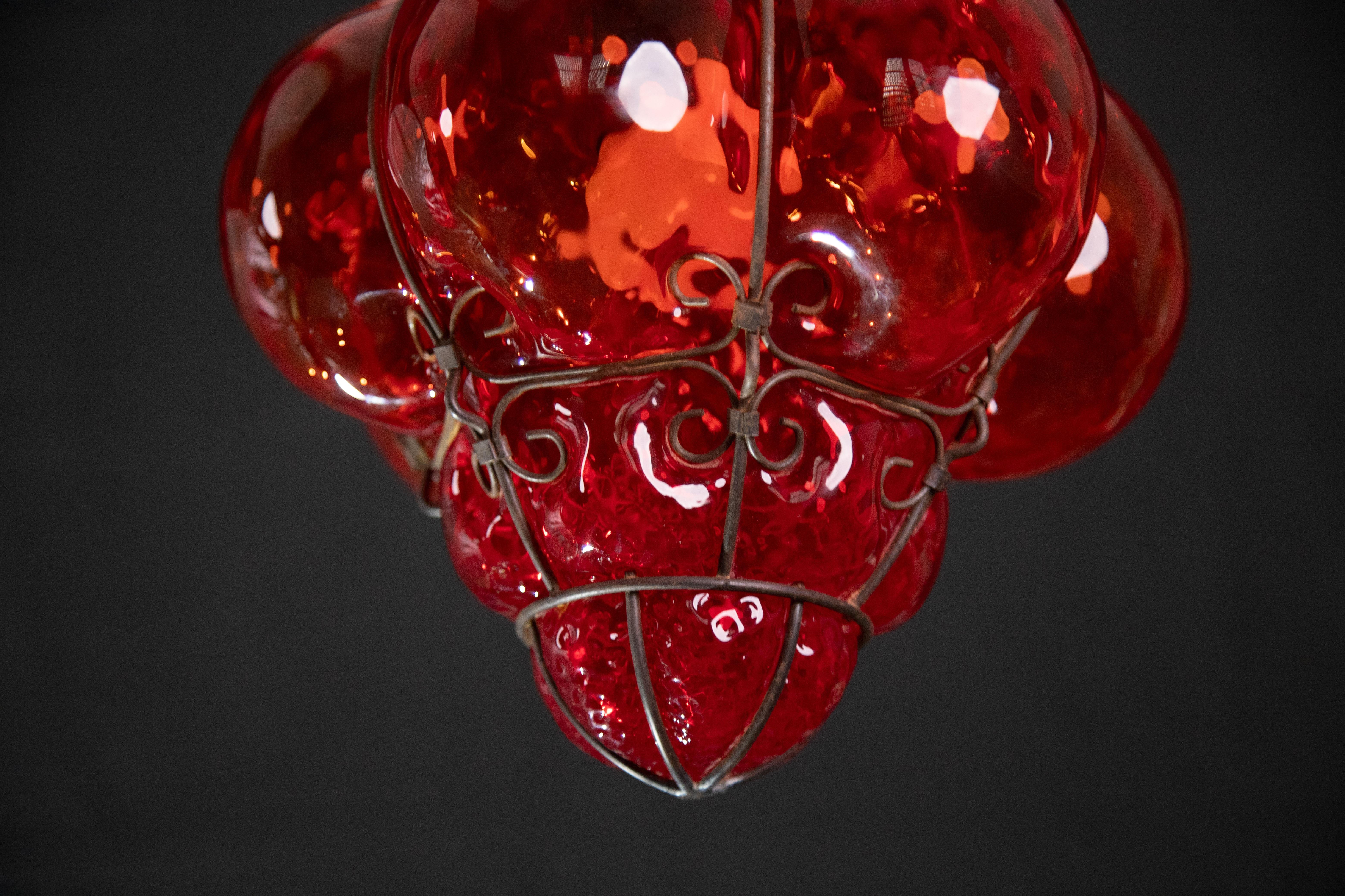 Wonderful Red Venetian Lantern, Seguso Murano Glass, Italy, 1950s 2