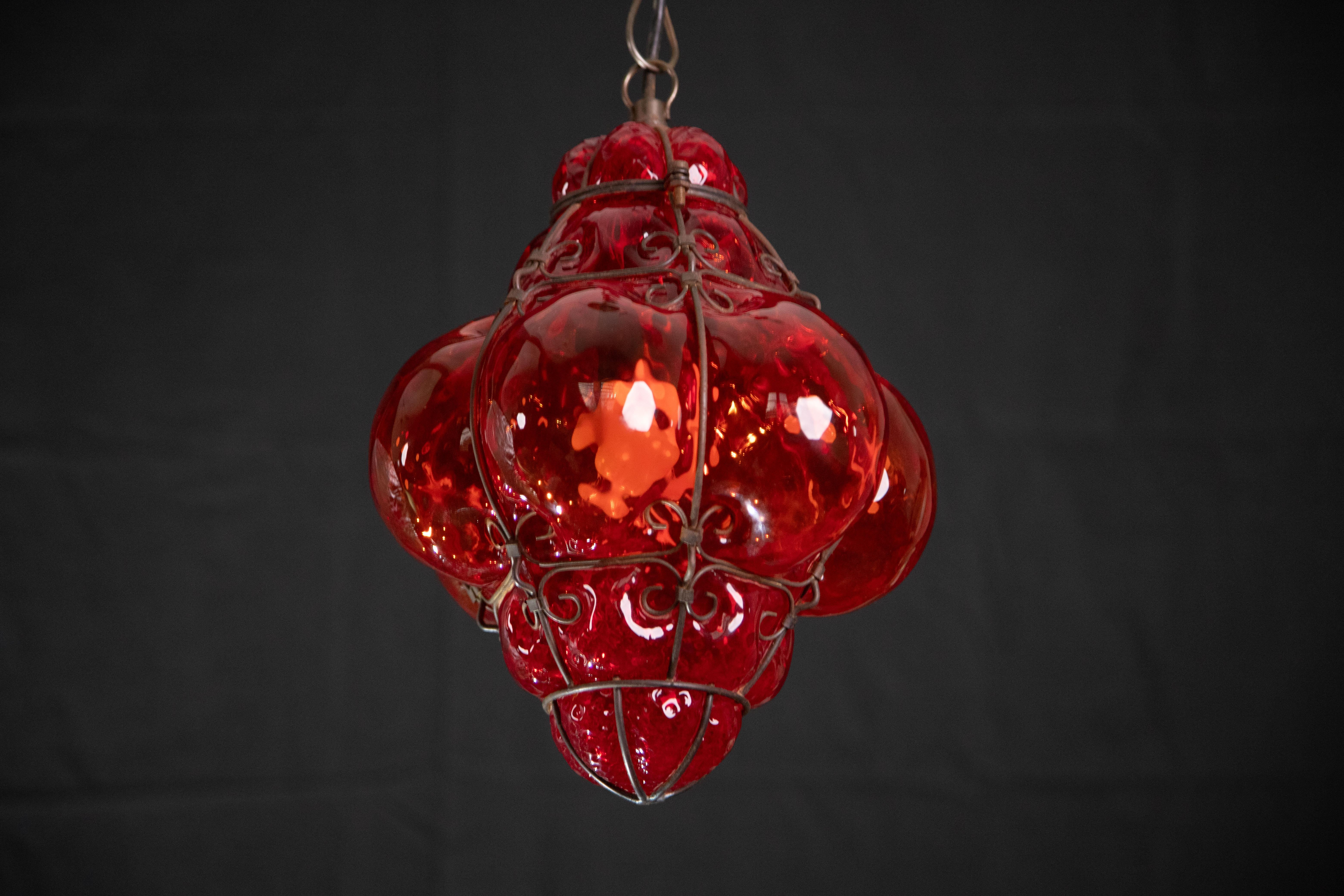 Wonderful Red Venetian Lantern, Seguso Murano Glass, Italy, 1950s 3