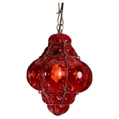 Vintage Wonderful Red Venetian Lantern, Seguso Murano Glass, Italy, 1950s