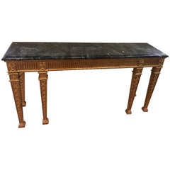 Wonderful Regency French Gold Leaf Gilt Green Marble Beveled Top Console Table
