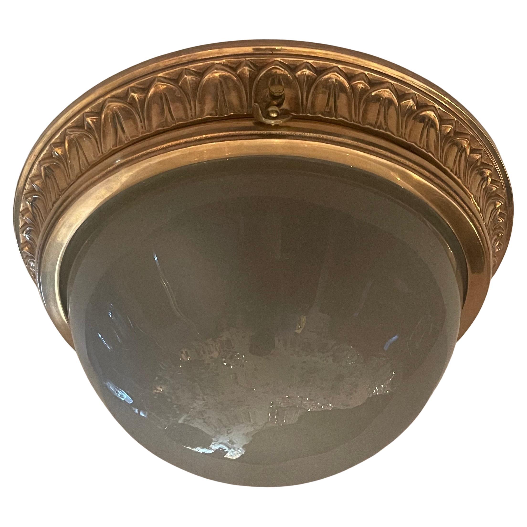 Wonderful Regency Neoclassical Bronze Frosted Glass Ceiling Flush Mount Fixture