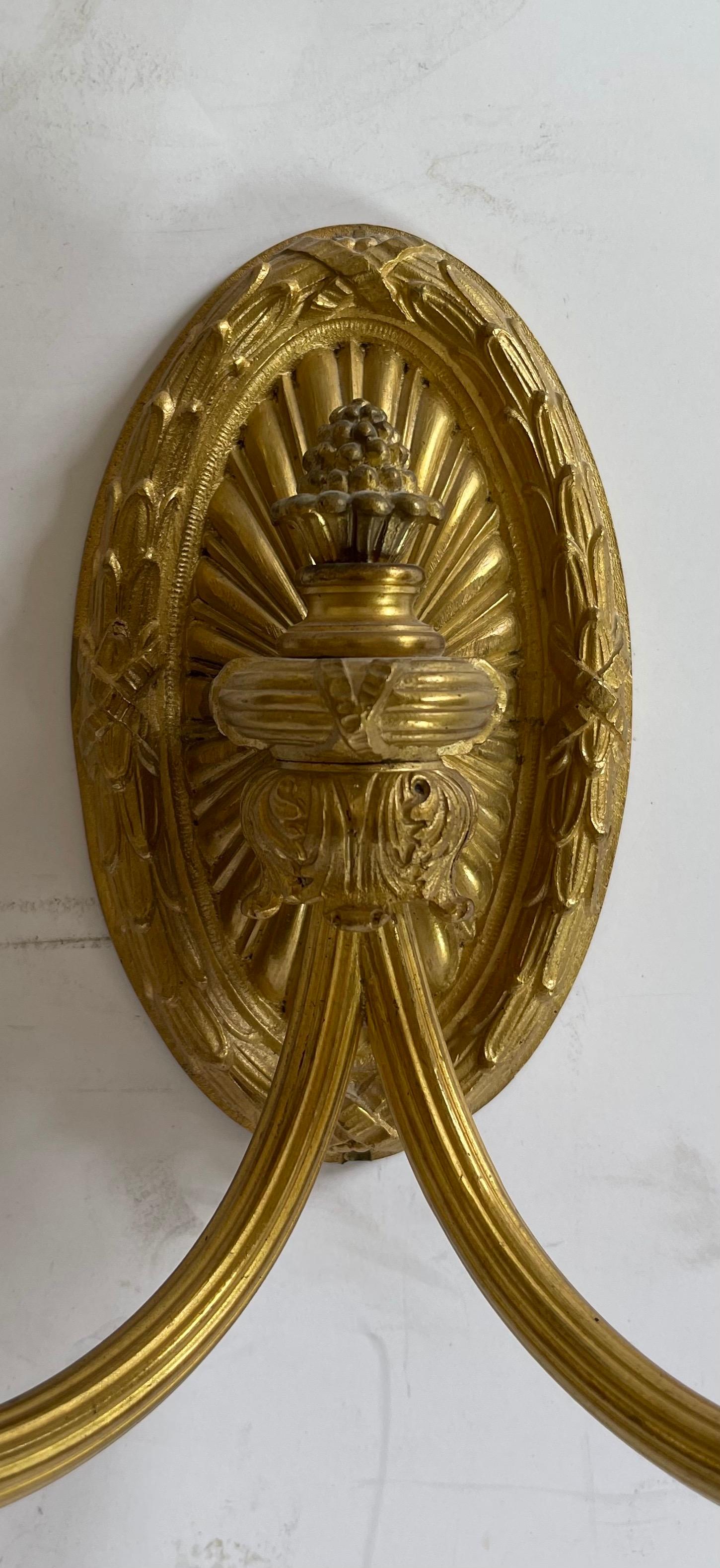 Gilt Wonderful Regency Neoclassical Pair Urn Form Bronze Empire E.F. Caldwell Sconces