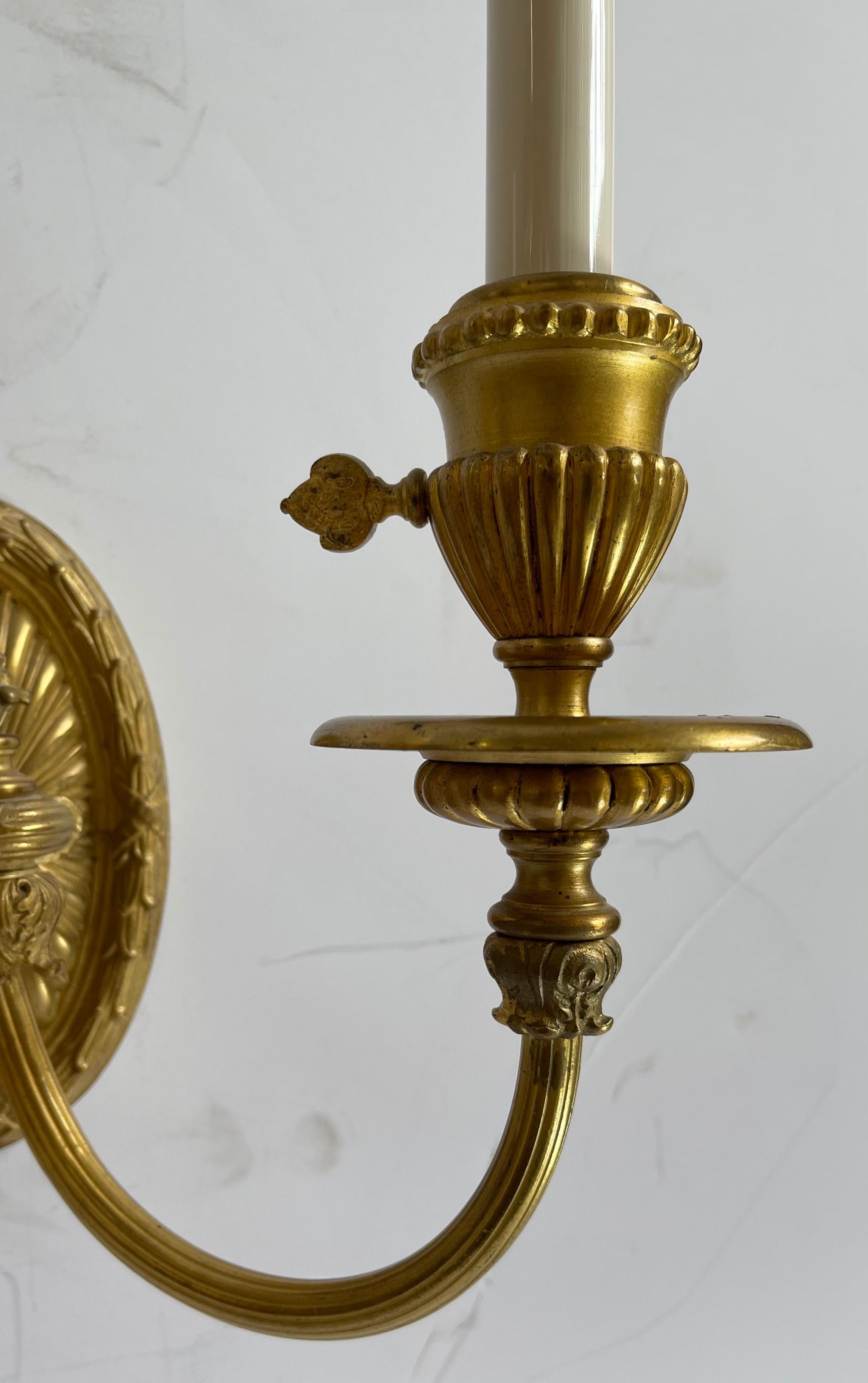 Wonderful Regency Neoclassical Pair Urn Form Bronze Empire E.F. Caldwell Sconces In Good Condition In Roslyn, NY