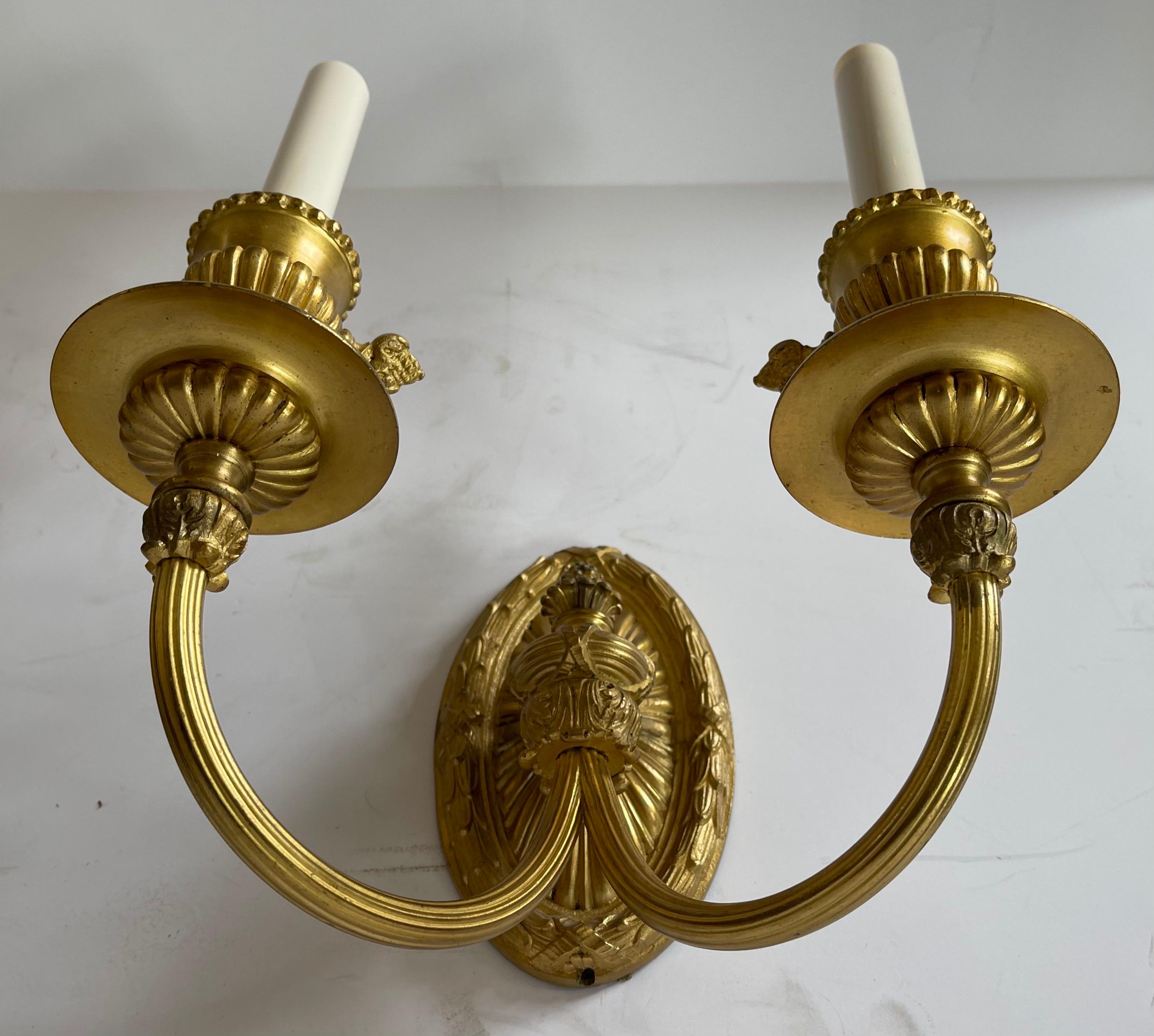 Wonderful Regency Neoclassical Pair Urn Form Bronze Empire E.F. Caldwell Sconces 1