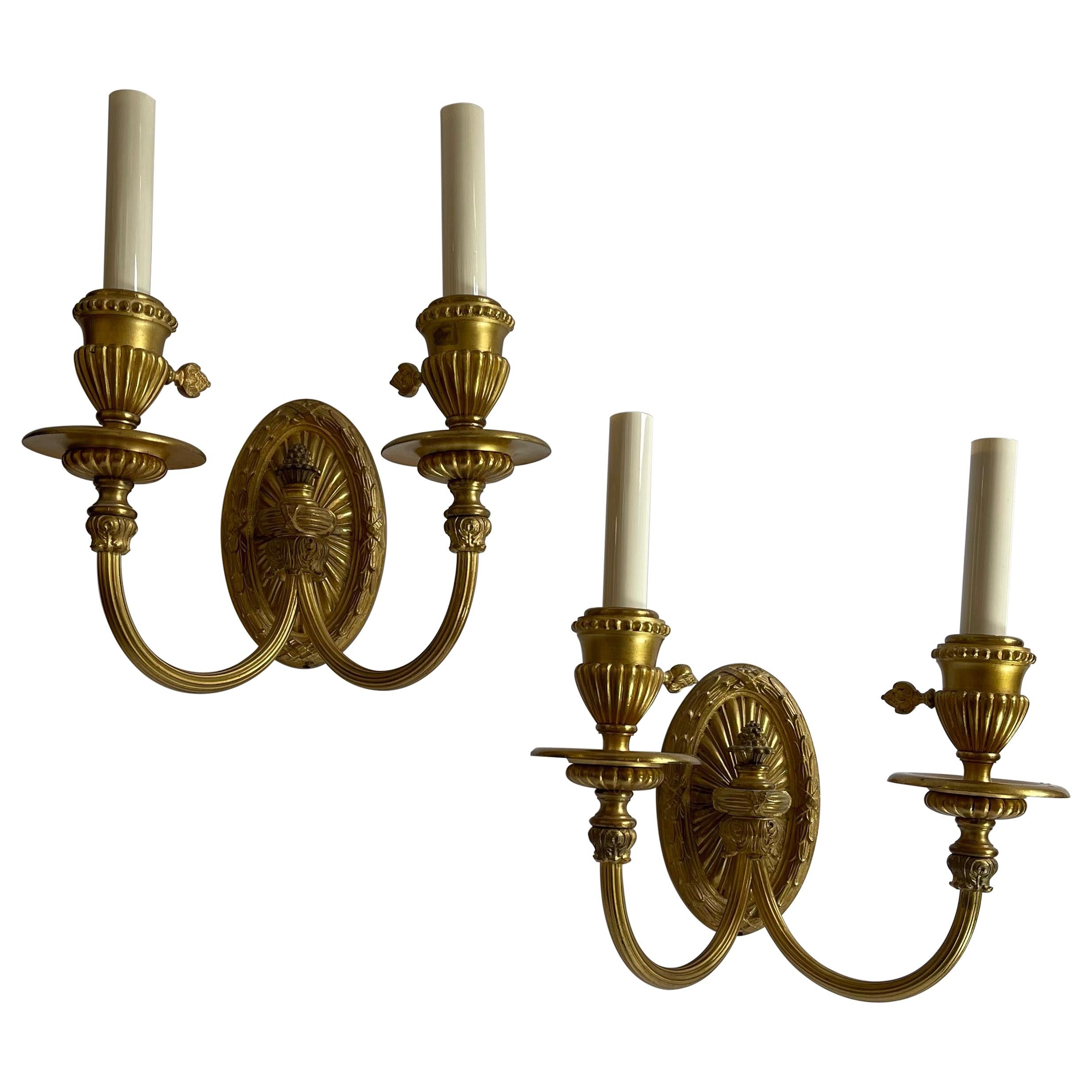 Wonderful Regency Neoclassical Pair Urn Form Bronze Empire E.F. Caldwell Sconces