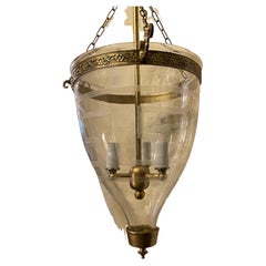 Wonderful Regency Three-Light Vaughan Bell Jar Glass & Brass Lantern Greek Key
