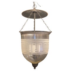 Wonderful Regency Three-Light Vaughan Bell Jar Glass & Brass Lantern Greek Key