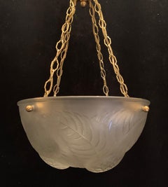 Wonderful René Lalique Dahlias Art Deco Crystal Bowl Ceiling Fixture Chandelier