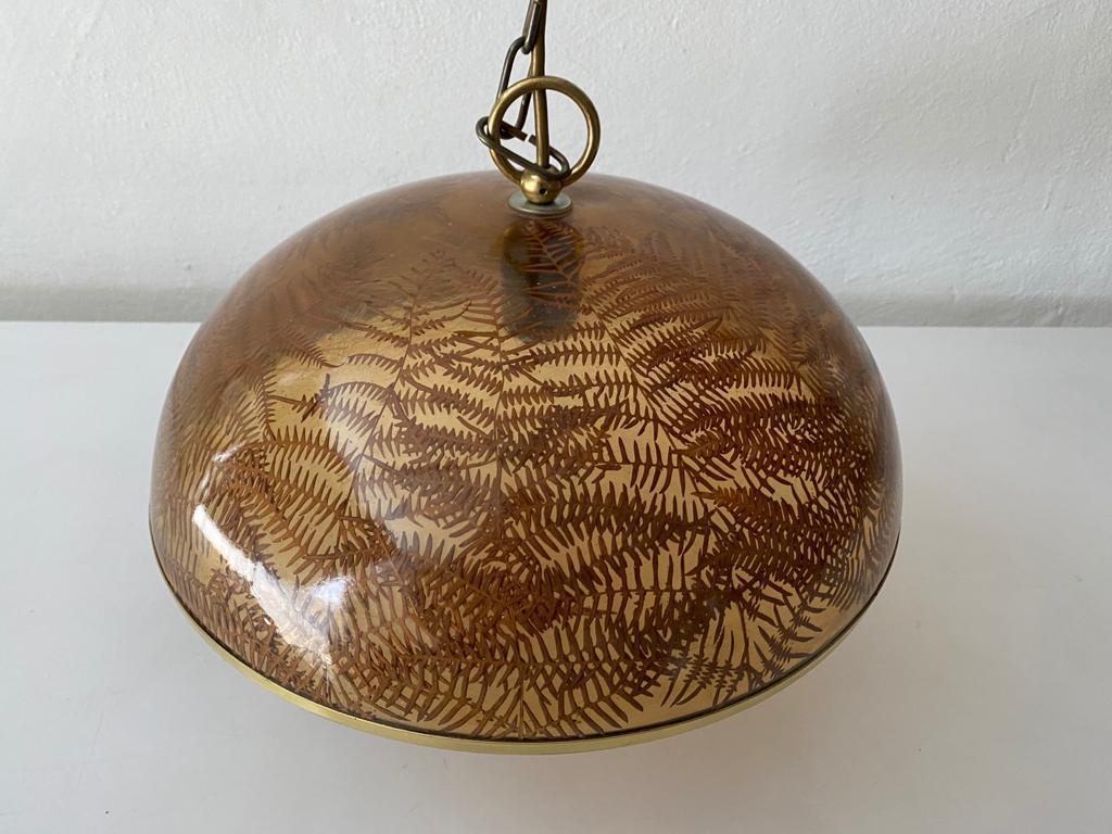 Hollywood Regency Wonderful Resin Shade with Real Leafs Pendant Lamp, 1970s Italy