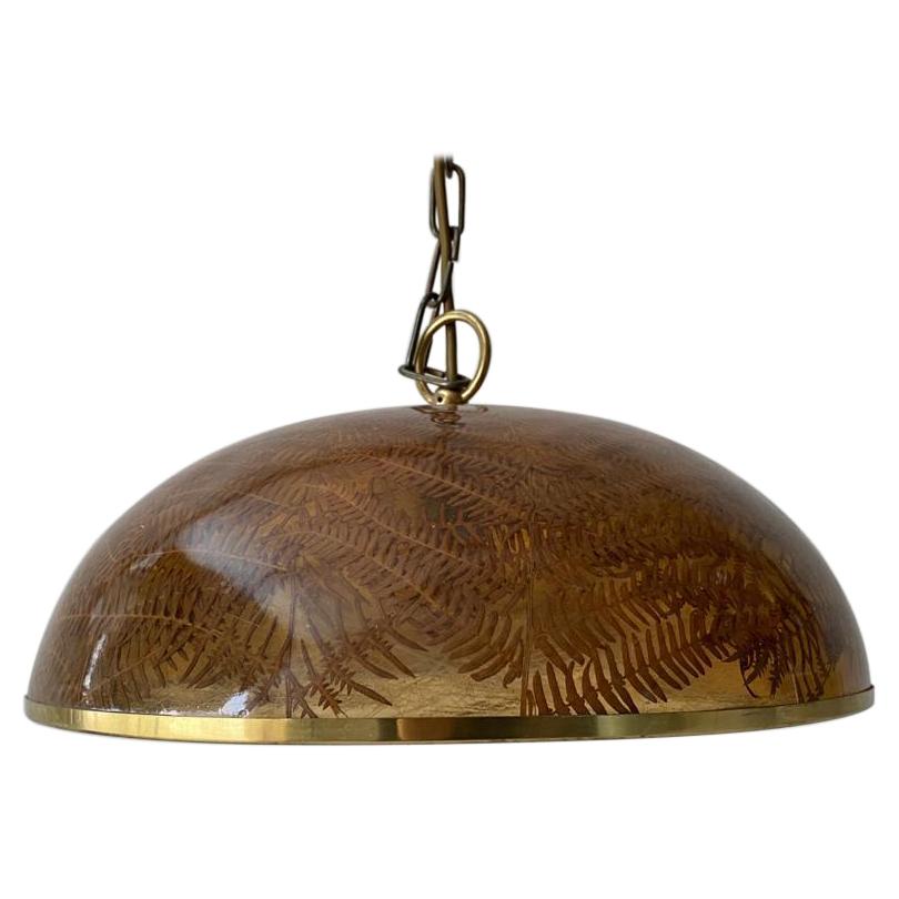 Wonderful Resin Shade with Real Leafs Pendant Lamp, 1970s Italy