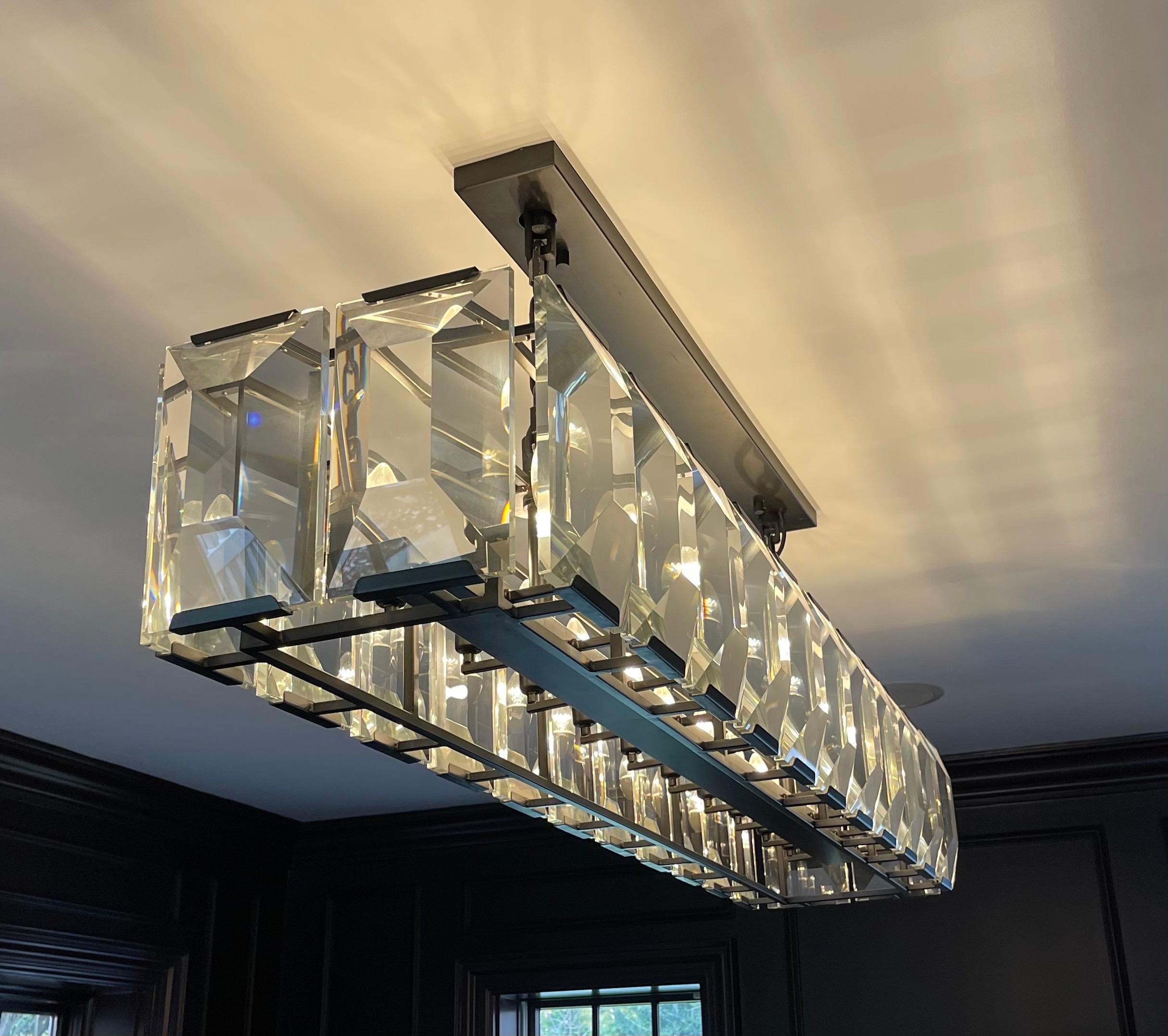 Modern Wonderful Restoration Hardware Harlow Large Rectangular Crystal Iron Chandelier For Sale