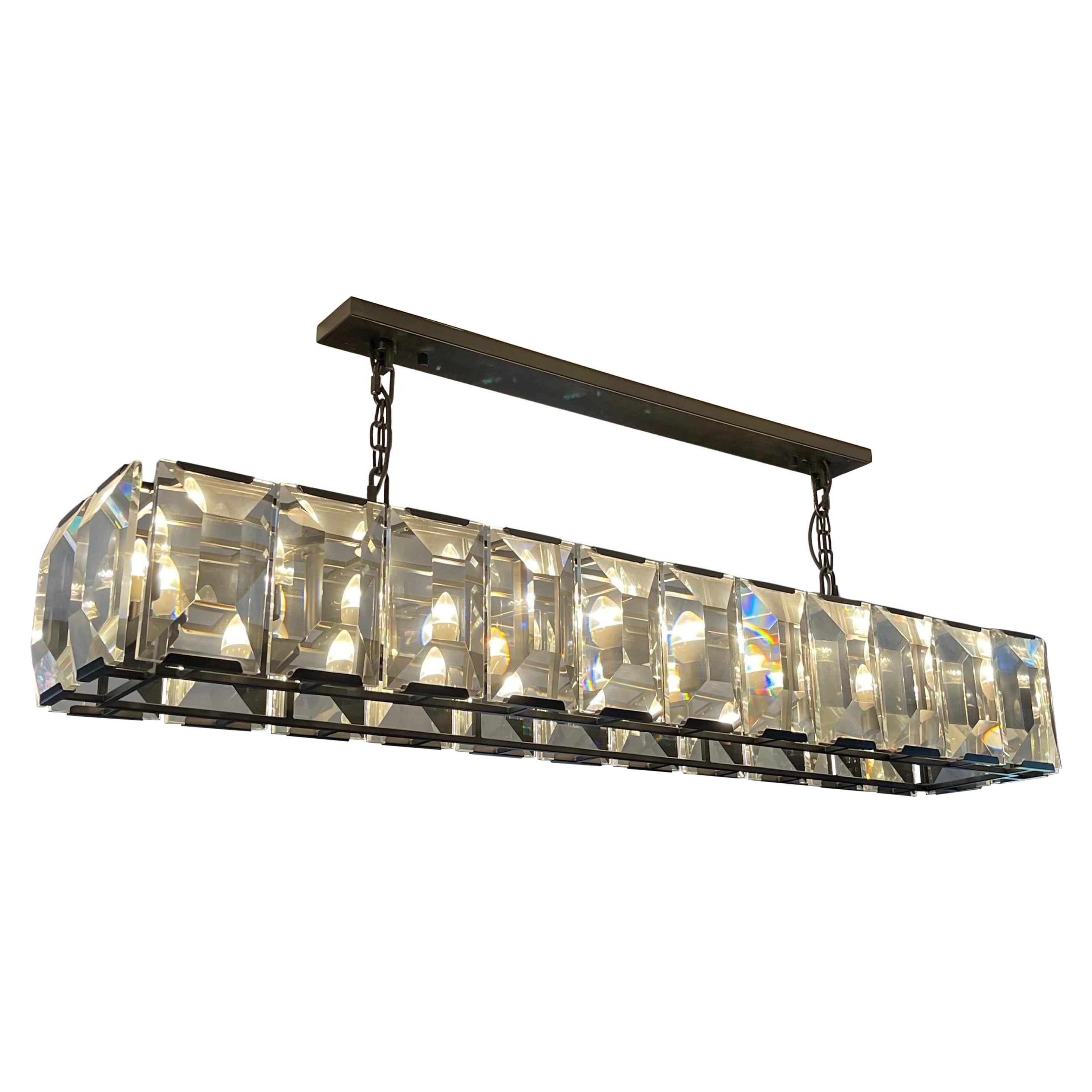 Wonderful Restoration Hardware Harlow Large Rectangular Crystal Iron Chandelier For Sale
