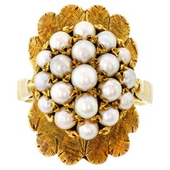 Wonderful Retro Circa 1945 Dome Bombe Style Cultured Pearl and 14Kt Yellow Gold 