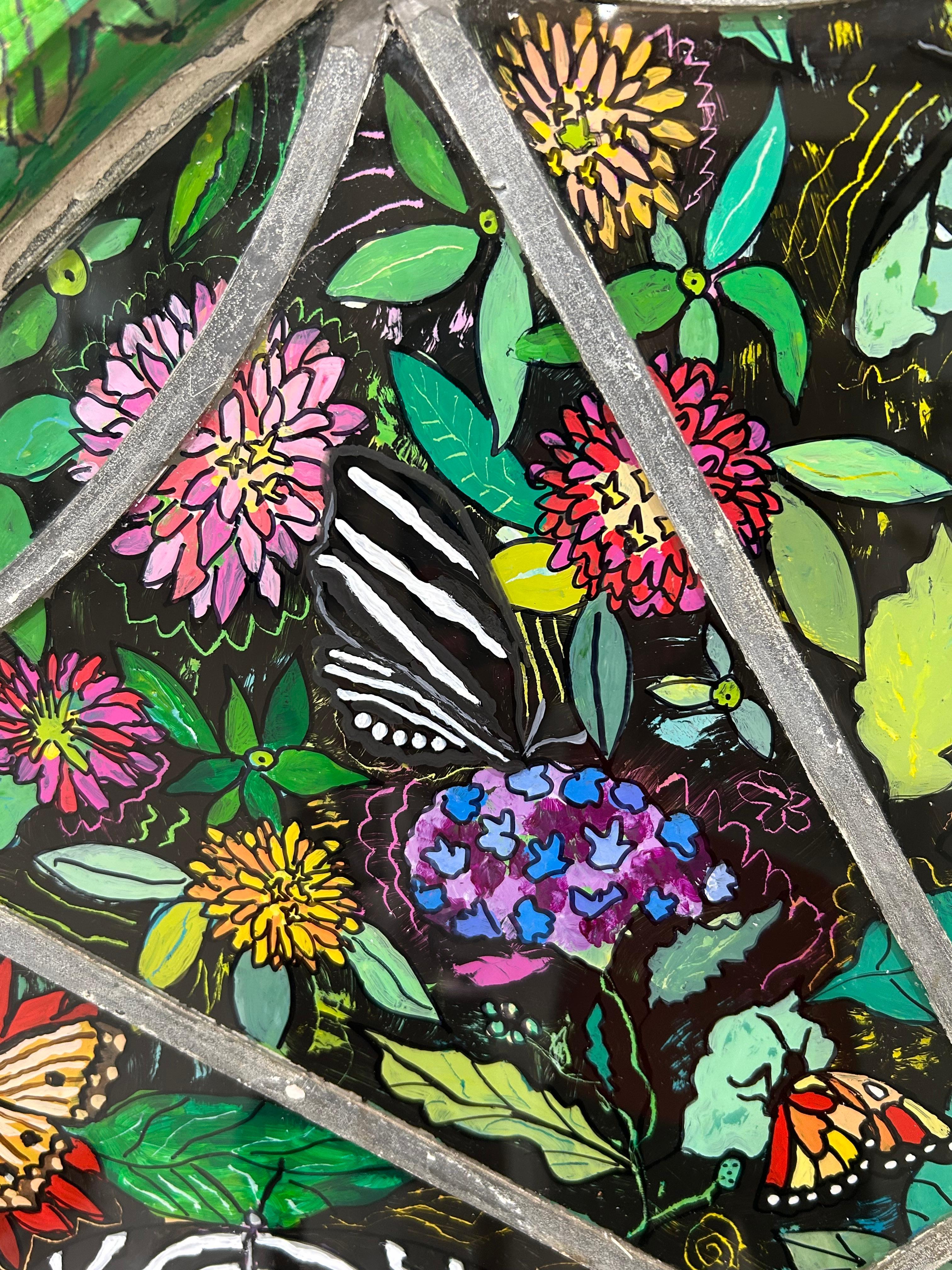 Verre Merveilleuse peinture inversée sur vitre de papillons en vente