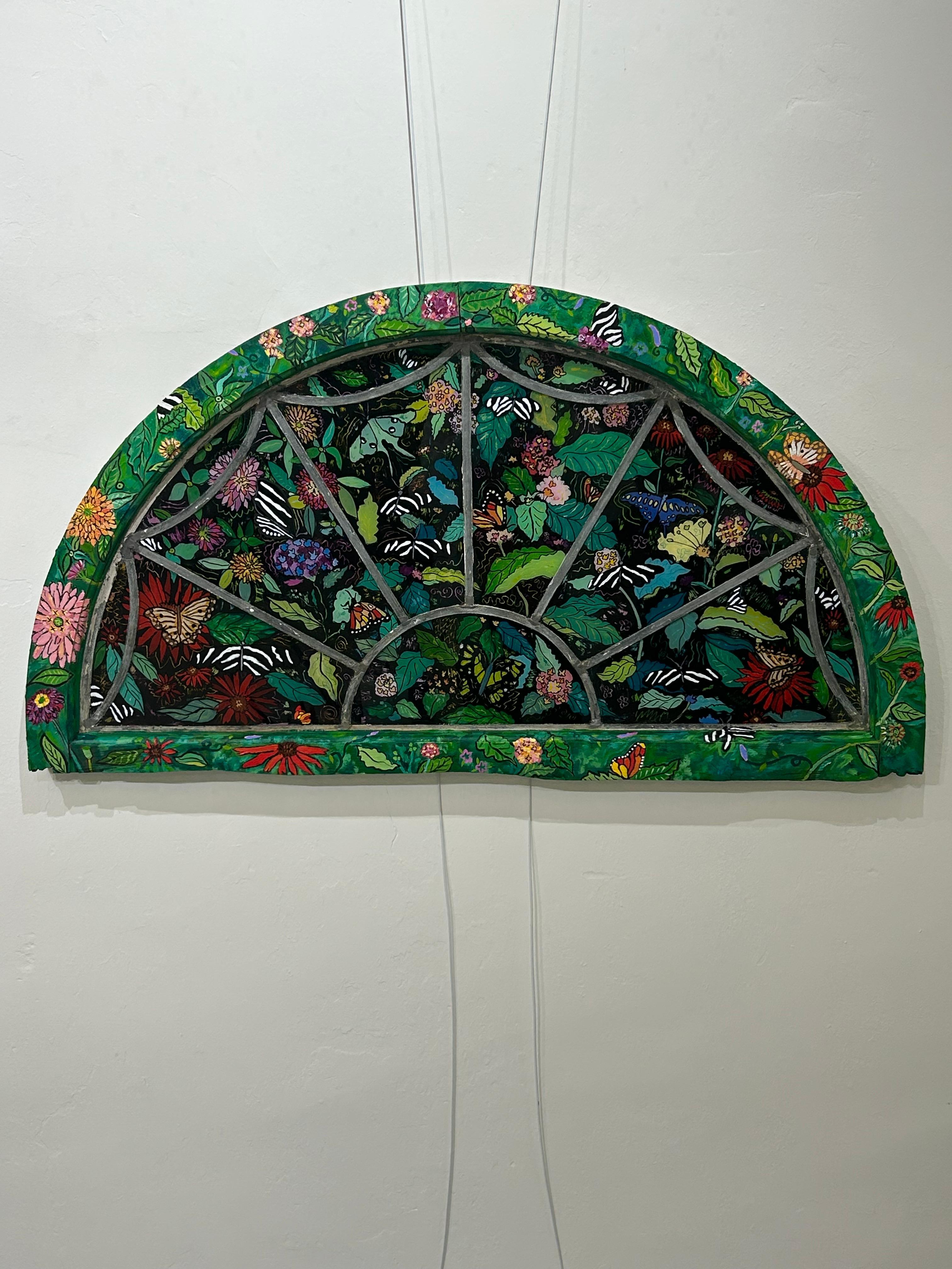 Merveilleuse peinture inversée sur vitre de papillons en vente 1