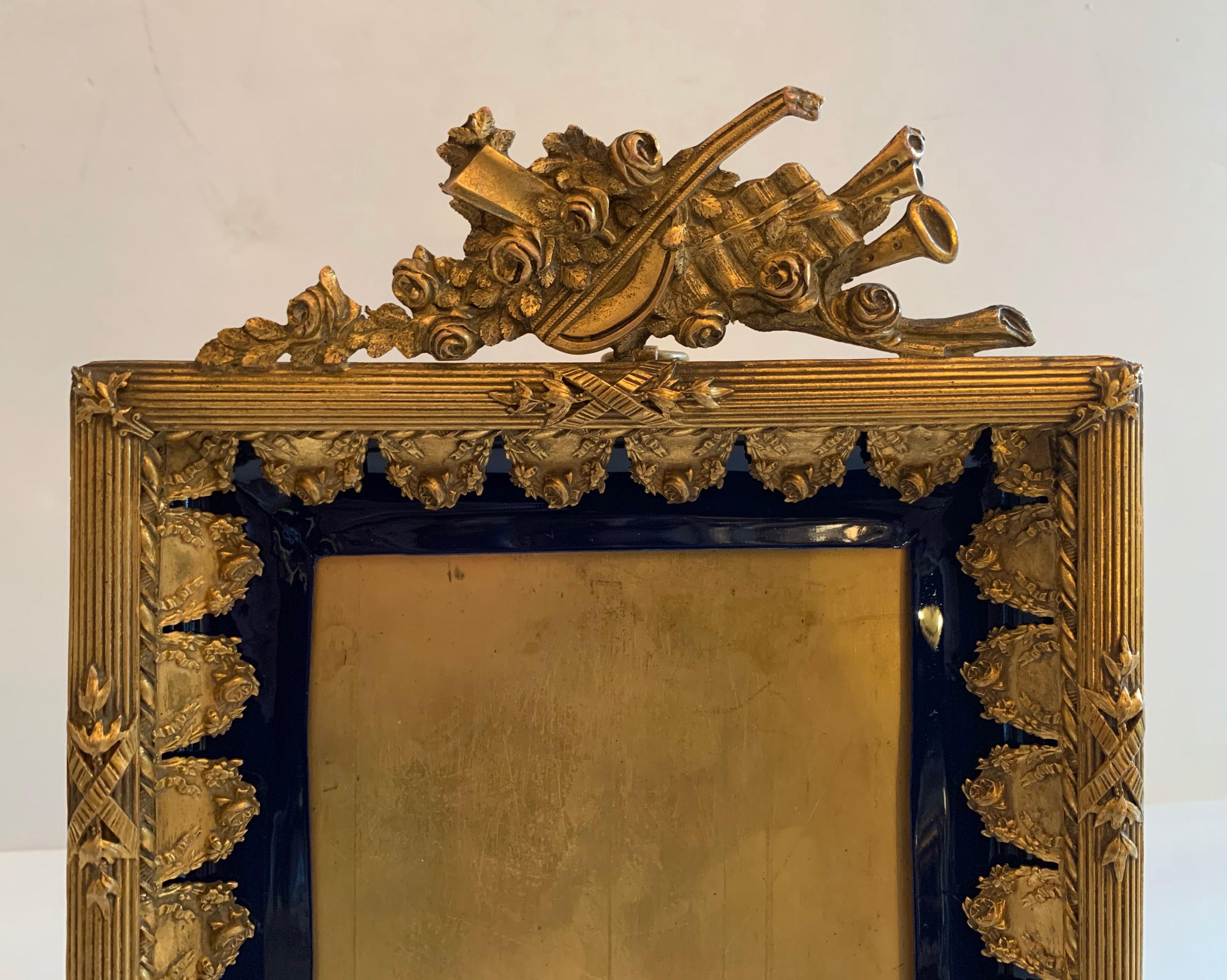 Wonderful Rich Royal Blue Faux Enamel Dore Bronze Ormolu French Picture Frame  In Good Condition In Roslyn, NY