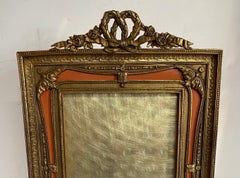 Wonderful Rich Salmon Faux Enamel Doré Bronze Ormolu Bow French Picture Frame