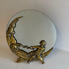 Wonderful Roger’s Silver Plate Co. Gold Cherub Man In The Moon Vanity Mirror
