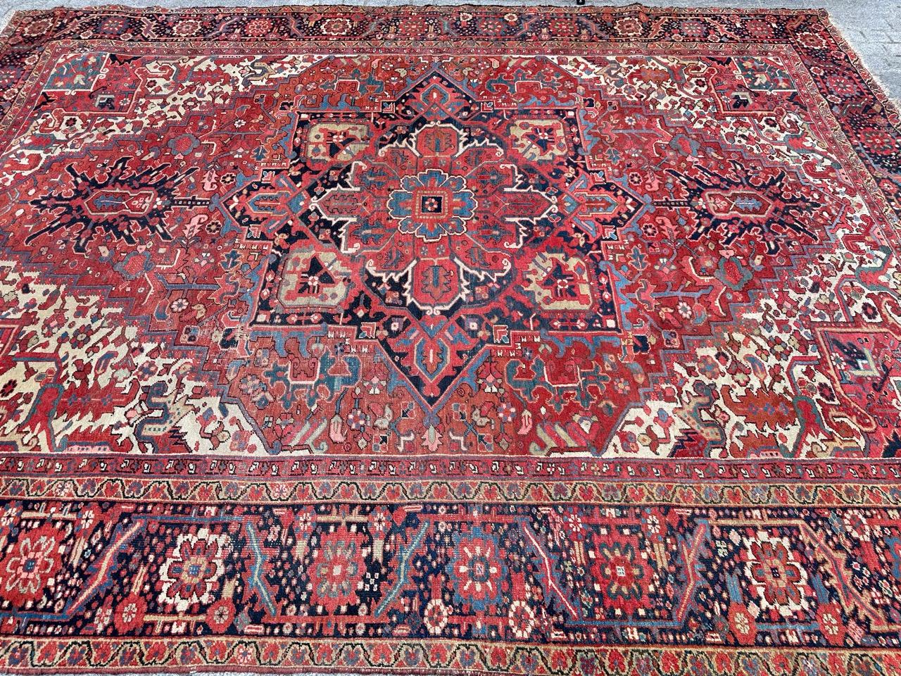 Bobyrug’s Wonderful room size antique Heriz style rug  For Sale 12