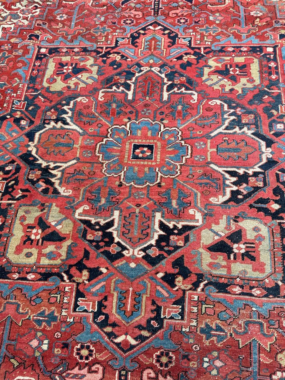 Hand-Knotted Bobyrug’s Wonderful room size antique Heriz style rug  For Sale