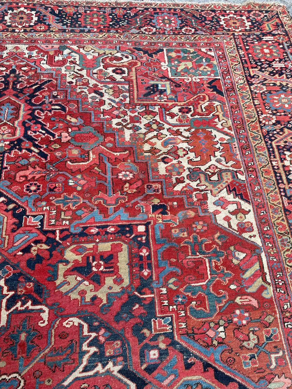 19th Century Bobyrug’s Wonderful room size antique Heriz style rug  For Sale